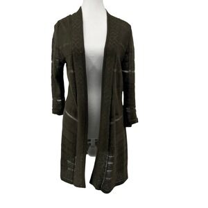 Coldwater Creek Womens Olive Green Linen Blend Open Front Longline Cardigan S 8